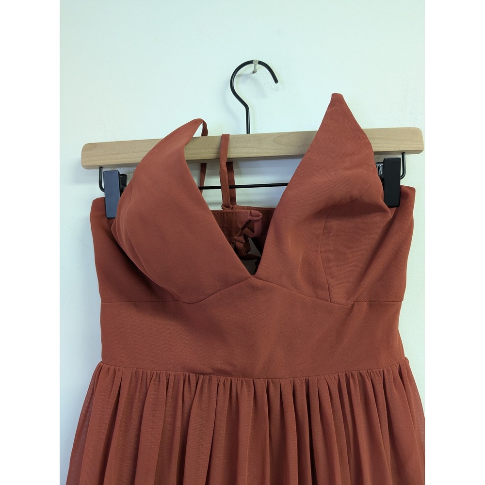 Azazie Aaida A-Line Corset Chiffon Dress‎ Floor Length Bridesmaid Paprika Size 2 - Picture 7 of 13